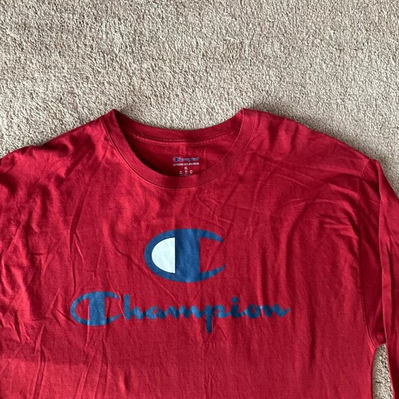 Champion Shirt Mens XL Long Sleeve Crewneck Logo Spellout Red - Picture 4 of 11